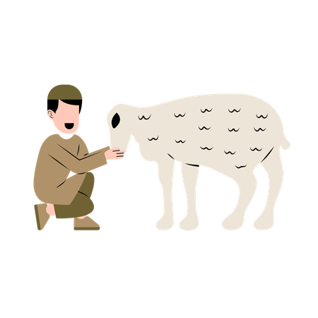 Muslim Man With Sheep  Illustration