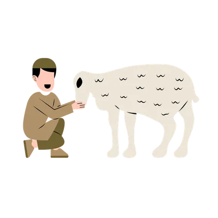 Muslim Man With Sheep  Illustration