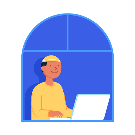Muslim man working from home  Illustration