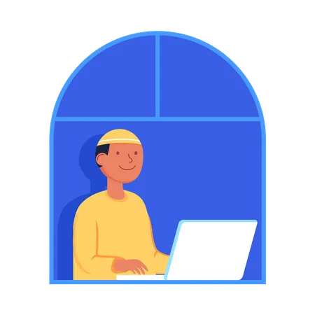 Muslim man working from home  イラスト