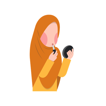 Muslim married woman applying makeup  Illustration