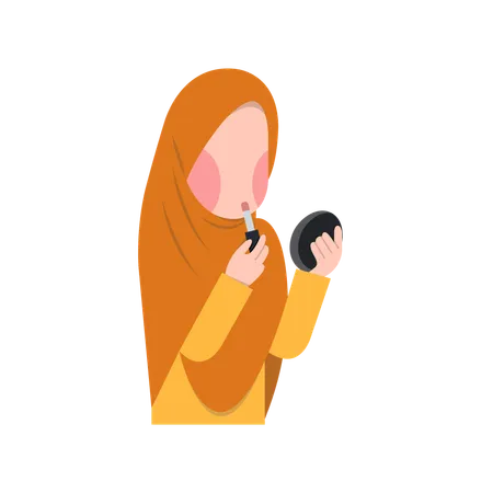 Muslim married woman applying makeup  Illustration