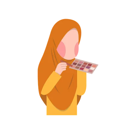 Muslim married woman applying makeup  Illustration