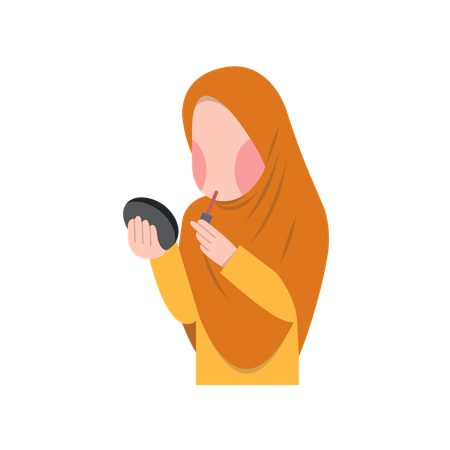 Muslim married woman applying makeup  Illustration