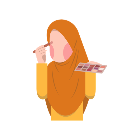 Muslim married woman applying makeup  Illustration