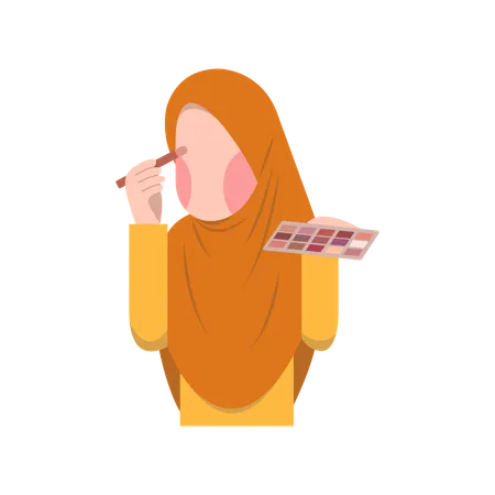 Muslim married woman applying makeup  Illustration