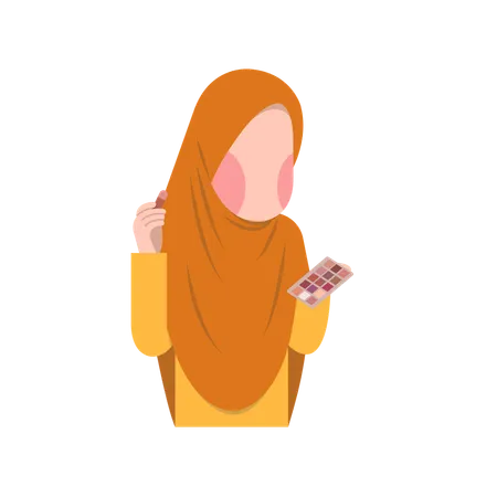 Muslim married woman applying makeup  Illustration