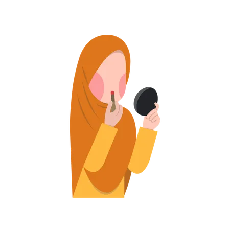 Muslim married woman applying makeup  Illustration