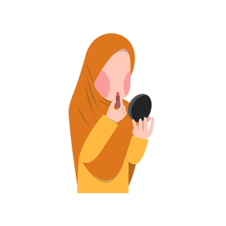 Muslim married woman applying makeup  Illustration