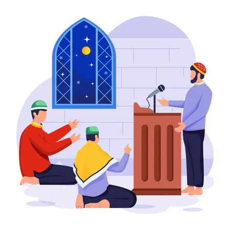 Muslim men are attending Friday sermon  Illustration