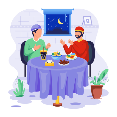 Muslim men are taking food in Iftar time  Illustration