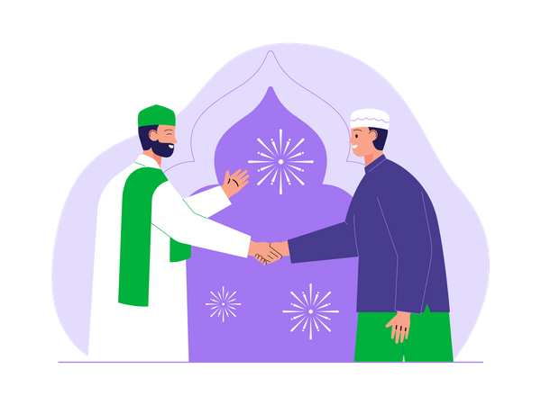 Muslim men celebrates eid in mosque  Illustration