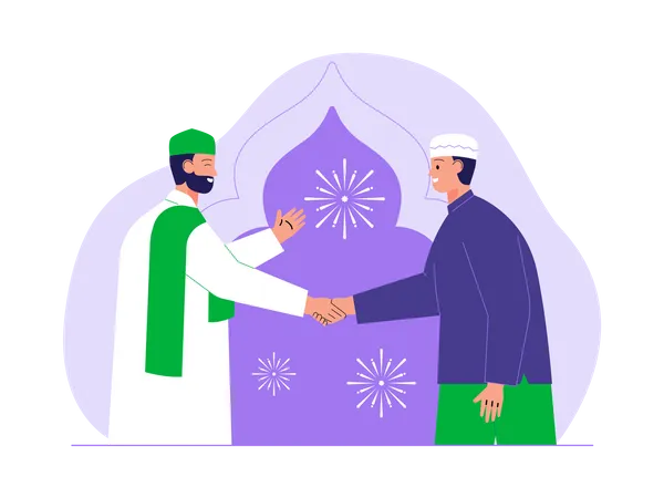 Muslim men celebrates eid in mosque  Illustration