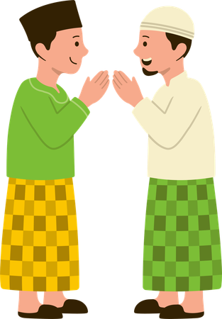 Muslim men greeting each other on Eid  Illustration