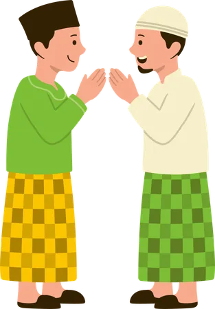 Muslim men greeting each other on Eid  Illustration