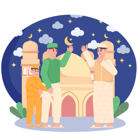 Muslim men greeting each other on Ramadan Illustration