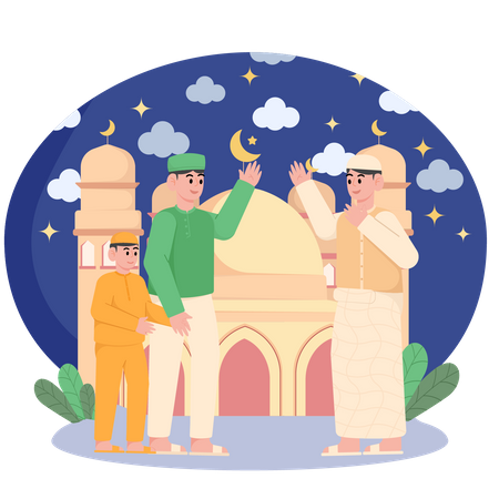 Muslim men greeting each other on Ramadan  Illustration