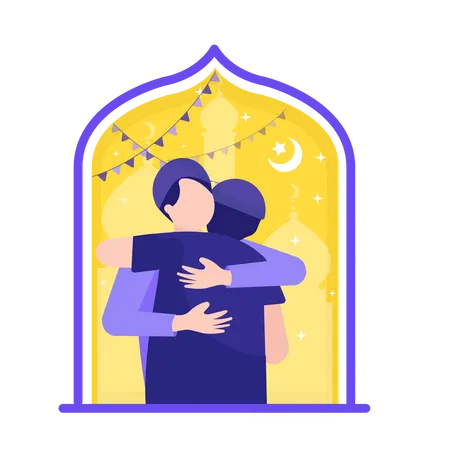 Muslim Men Hugging  Illustration