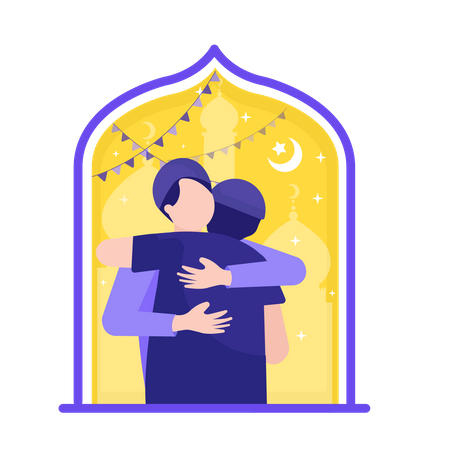 Muslim Men Hugging  Illustration