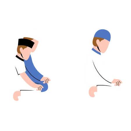 Muslim Men Praying In Congregation Illustration