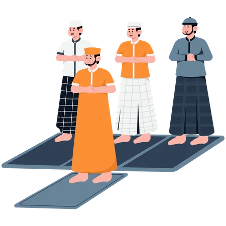 Muslim Men Praying Eid while standing on praying rug  Illustration