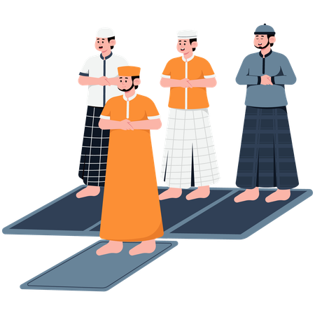 Muslim Men Praying Eid while standing on praying rug  Illustration