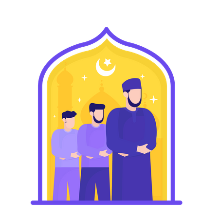 Muslim Men Praying  Illustration