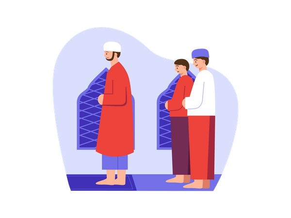 Muslim men praying inside Mosque  Illustration