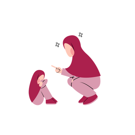 Muslim mom scold daughter  Illustration