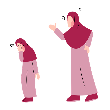 Muslim mom scolding daughter  Illustration