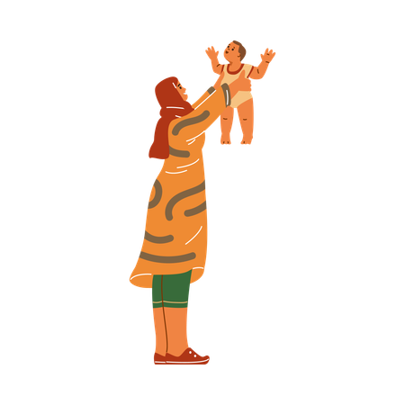 Muslim mother and her child  Illustration