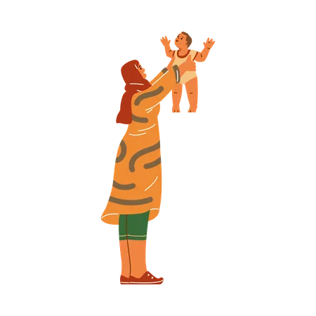 Muslim mother and her child  Illustration