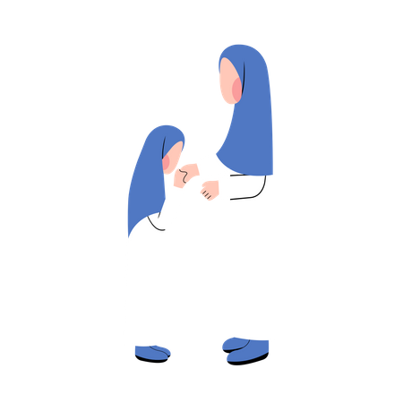 Muslim Mother And Son Greeting Each Other In Eid Day Illustration