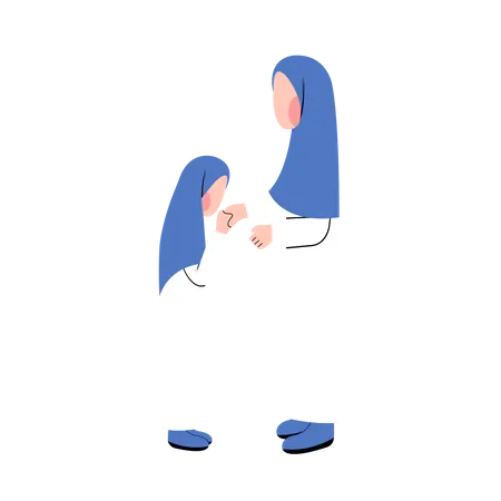 Muslim Mother And Son Greeting Each Other In Eid Day Illustration