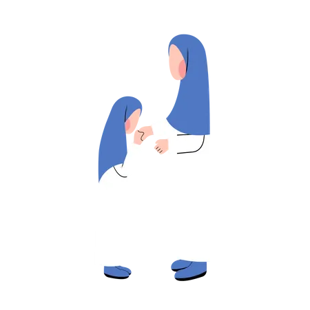 Muslim Mother And Son Greeting Each Other In Eid Day  Illustration