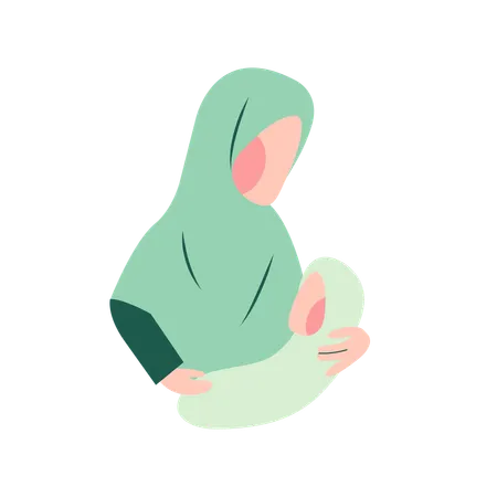 Muslim Mother Breastfeeding Illustration