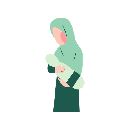 Muslim Mother Breastfeeding  Illustration