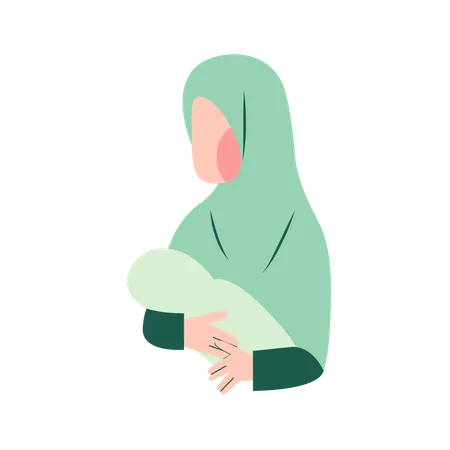 Muslim Mother Breastfeeding Illustration
