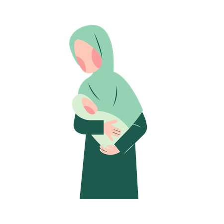 Muslim Mother Breastfeeding  Illustration