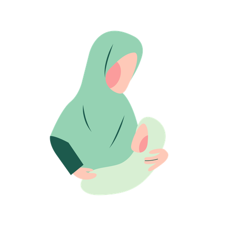 Muslim Mother Breastfeeding  Illustration