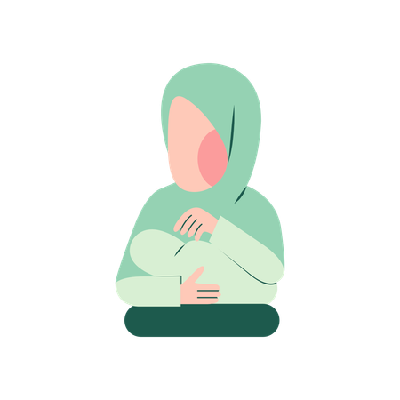 Muslim Mother Breastfeeding  Illustration