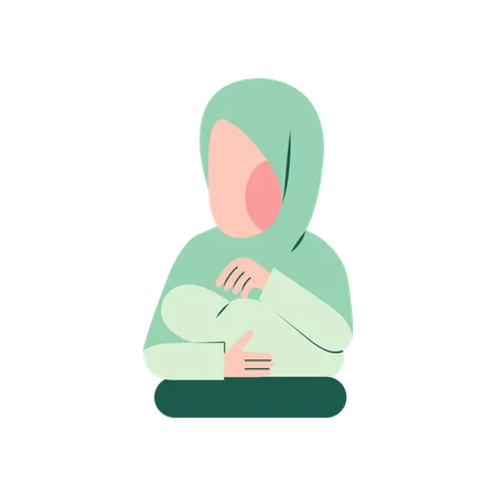 Muslim Mother Breastfeeding  Illustration