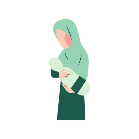 Muslim Mother Breastfeeding  Illustration