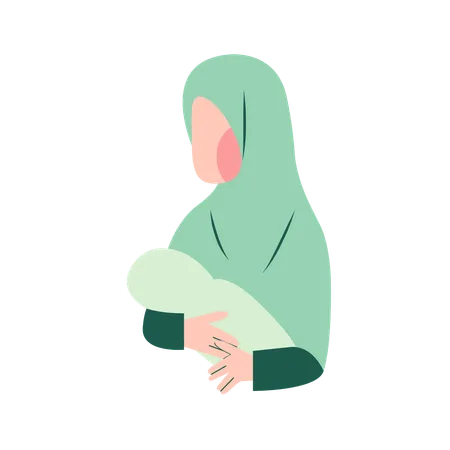 Muslim Mother Breastfeeding  Illustration