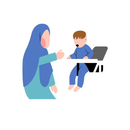 Muslim mother giving food Illustration