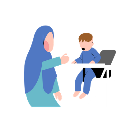 Muslim mother giving food  Illustration