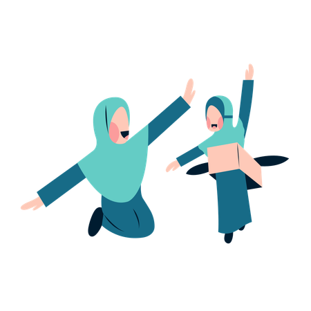 Muslim Mother Playing With Daughter  Illustration