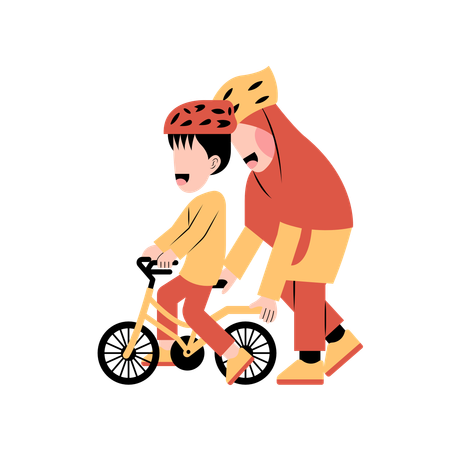 Muslim Mother playing with son  Illustration