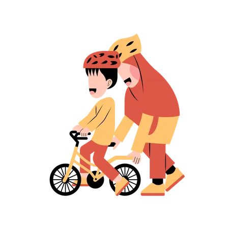 Muslim Mother playing with son  Illustration