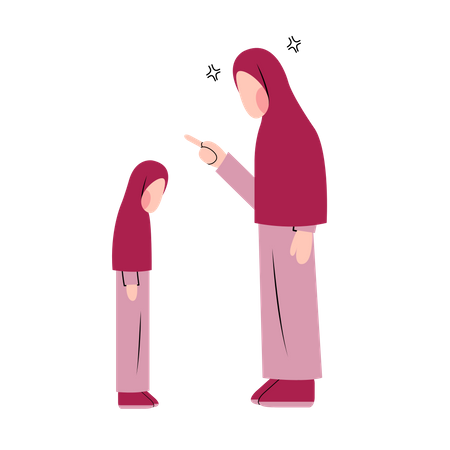Muslim mother scolding daughter Illustration
